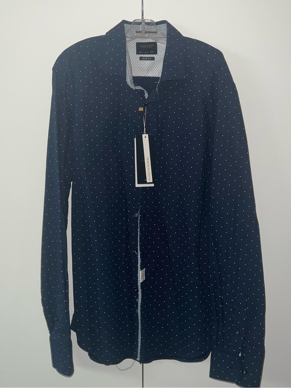 Cactus Man Slim Fit Navy & White Button-Up Shirt